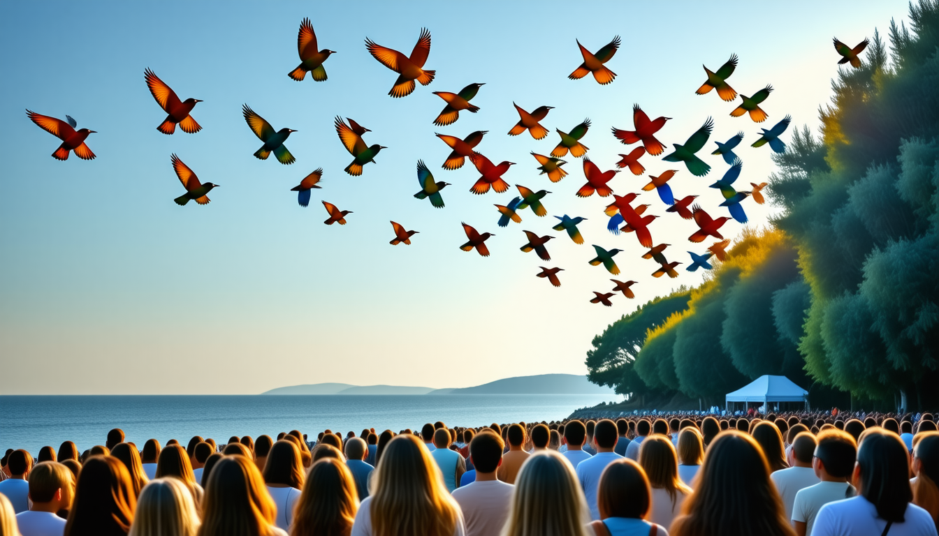 assistez à l'émerveillement des visiteurs à saint-brevin-les-pins lors d'une avant-première inoubliable, où des oiseaux en liberté enchantent le public par leur grâce et leur beauté.